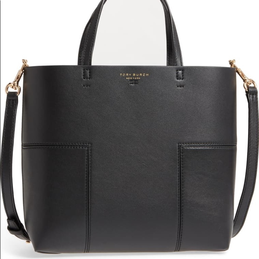 Tory Burch Block T Mini Leather Tote Black